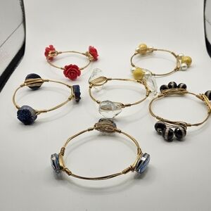 Lot of 6 Handmade Wire Wrapped Bangle Bracelets - Boho Stackable Set Gold Tone
